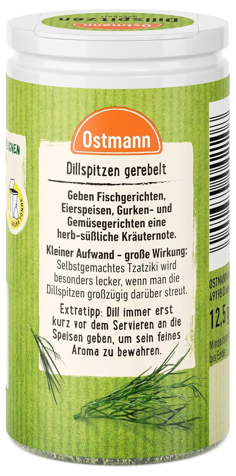 Ostmann Gewürze - Dillspitzen gerebelt | Ideel til kartoffelsalat, fiskeretter og sennepssauce 12,5 g in der Streudose