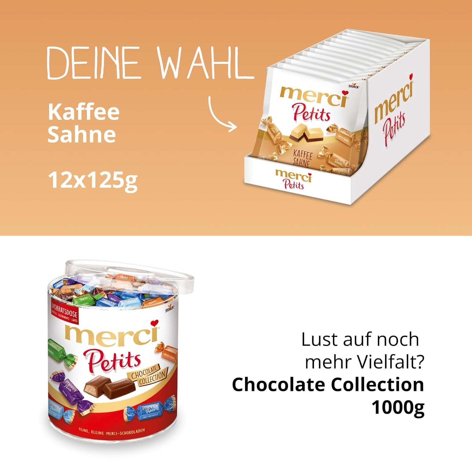 Merci Petits kaffecreme - 12 x 125 g - Små hvide chokoladepraliner på fin chokolade med kaffecreme - individuelt indpakkede chokoladepraliner