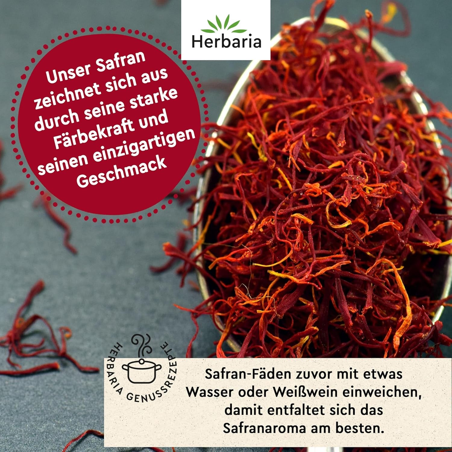 Herbaria Safran-Fäden bio 0,5g im Glas – Bio Saffron-Fäden aus dem bereicht Safran-Ort Taliouine i Marokko – Safranfäden i Premium Bio-Qualität – Saffron Premium - Safran première catégorie