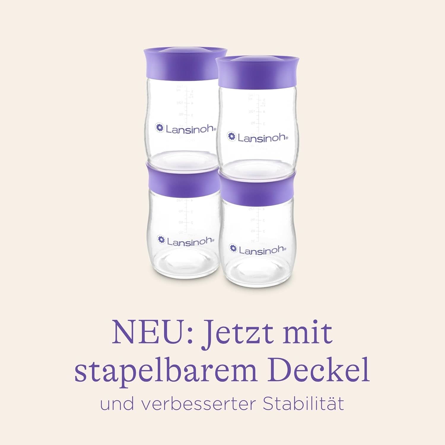 Lansinoh Muttermilchflaschen, 4 X 160 Ml - Zur Sicheren Muttermilch Austellungen - Neues Kompaktes Design Für Verbesserte Stabilität - Mit Stapelbarem Deckel Tilbehør Mad og amning Bebe Naty Shop