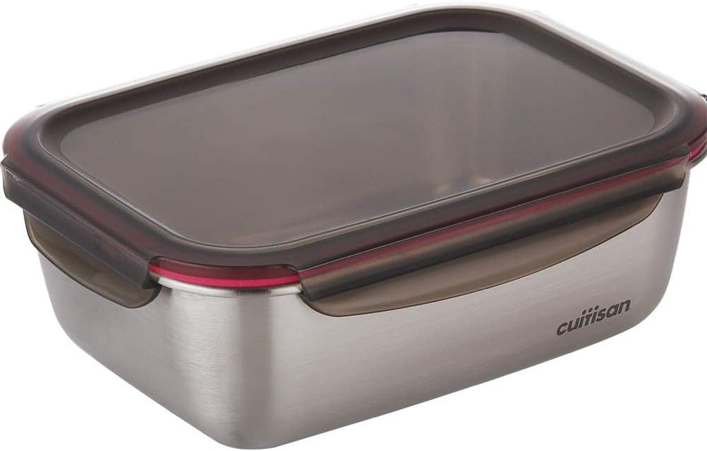 CANDL Cuitisan (Flora) borcan de depozitare a alimentelor din oțel inoxidabil cu capac cu clip, dreptunghiular, potrivit pentru cuptor cu microunde + cuptor, borcan de depozitare, EC7-SS10 2800ml Cutii depozitare alimente Naty Shop