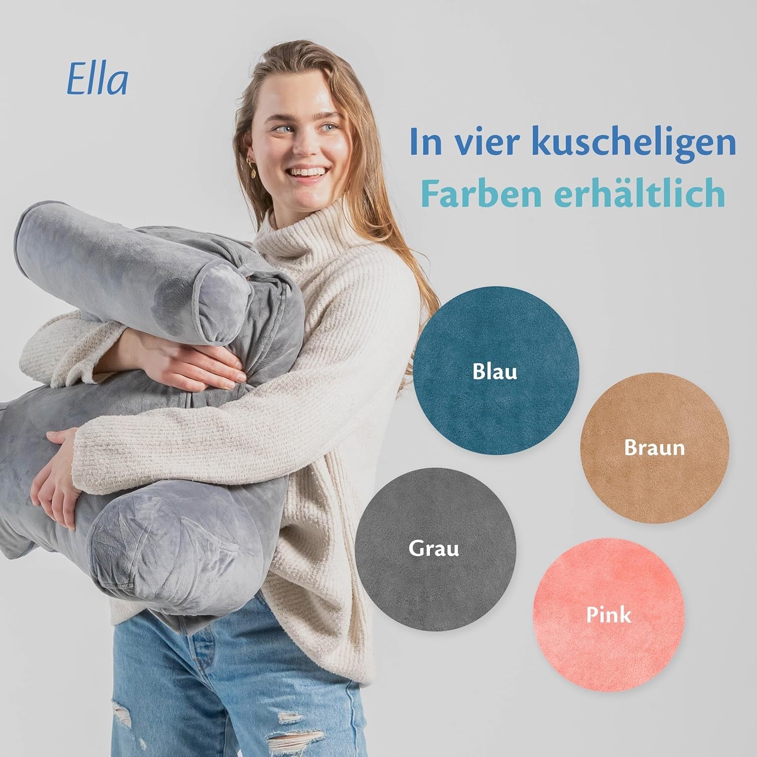 Pernă de citit Ella pentru pat și canapea cu rolă detașabilă pentru gât - Pernă pentru spate pentru pat - Pernă de citit din spumă cu memorie cu cotiere, ideală pentru citit, vizionat la televizor, relaxare sau ca suport pentru spate - Gri