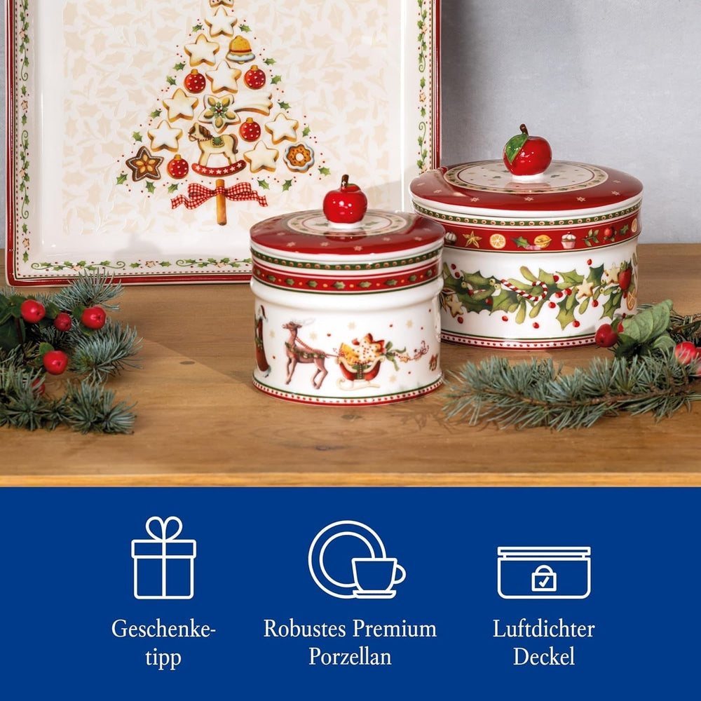 Villeroy & Boch - Winter Bakery Delight Cutie mică de depozitare, cutie ceramică pentru biscuiți de Crăciun, cutie de Crăciun, cutie pentru biscuiți, cutie pentru biscuiți, cutie ceramică cu capac, depozitare dulciuri, porțelan premium Cutii depozitare alimente Naty Shop