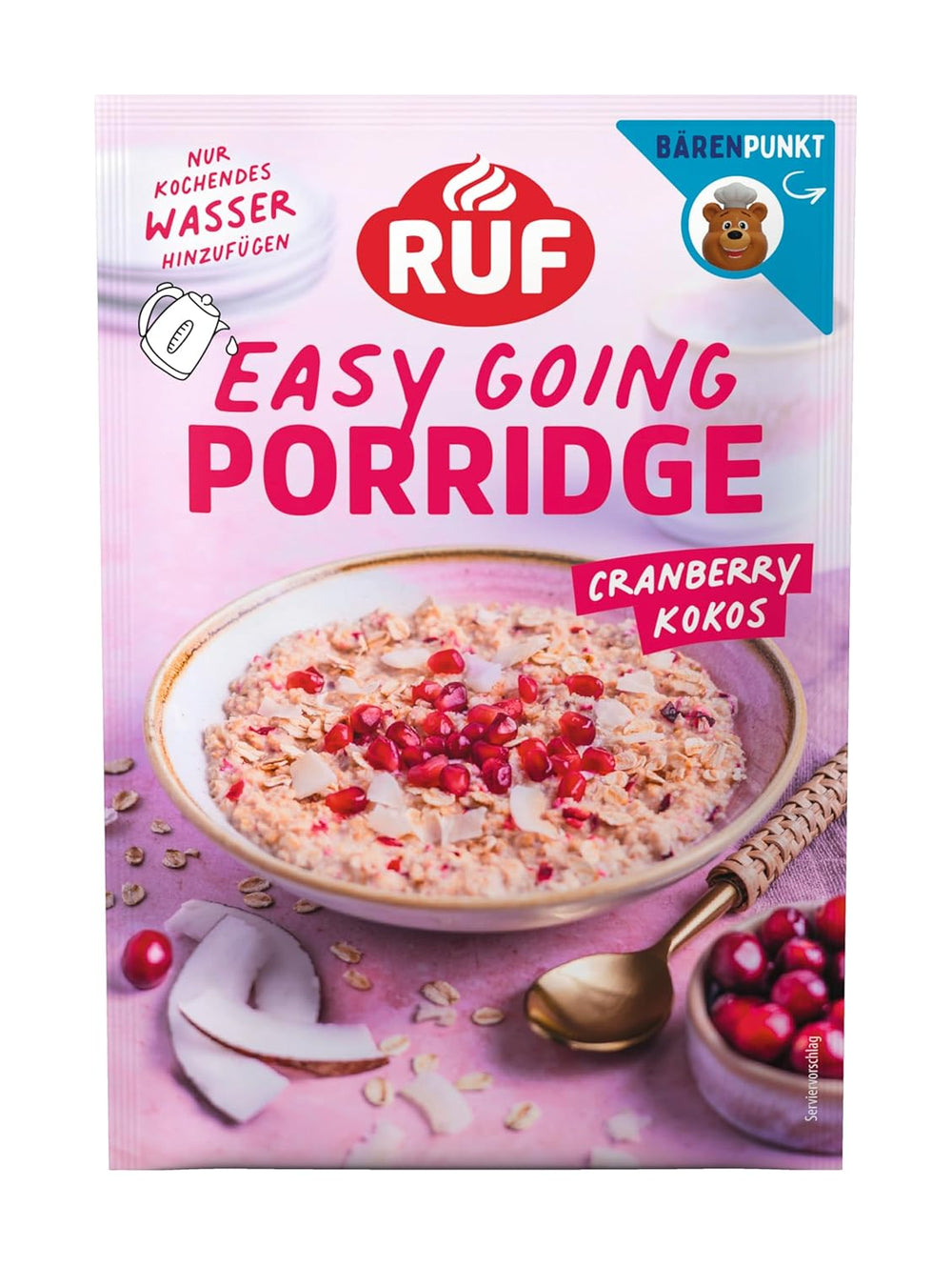 RUF instant havregryn med jordbær og vanilje, et sommermåltid med havre klar på 3 minutter, 1 pose x 65g