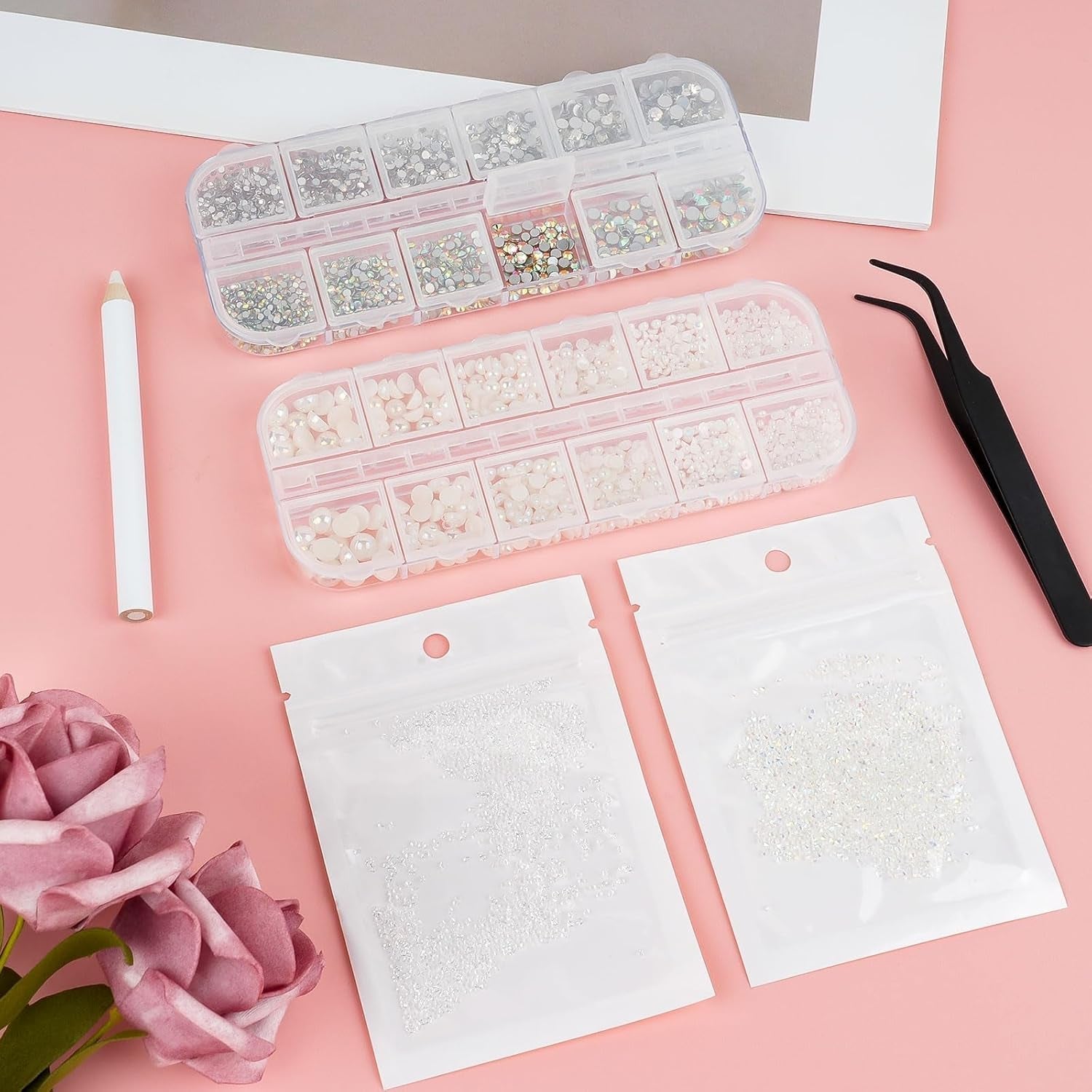 5820 Stück Strasssteine Nägel, Glitzersteine Nägel Und Halbrunde Perlen, AB Kristall Rhinestones, Flatback Nagel Steine Mit Pinzette Und Stift Für Nagel/Diy (Mehrere Größen Und Farben)