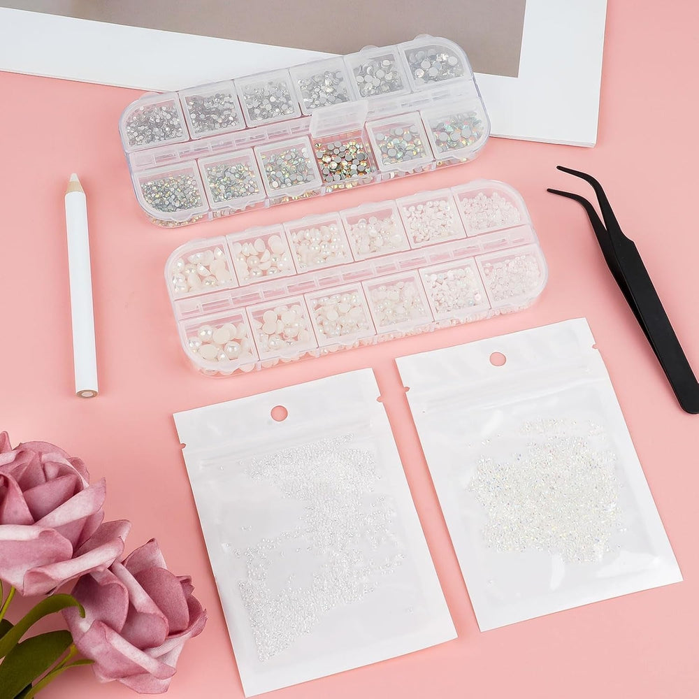 5820 Stück Strasssteine Nägel, Glitzersteine Nägel Und Halbrunde Perlen, AB Kristall Rhinestones, Flatback Nagel Steine Mit Pinzette Und Stift Für Nagel/Diy (Mehrere Größen Und Farben)