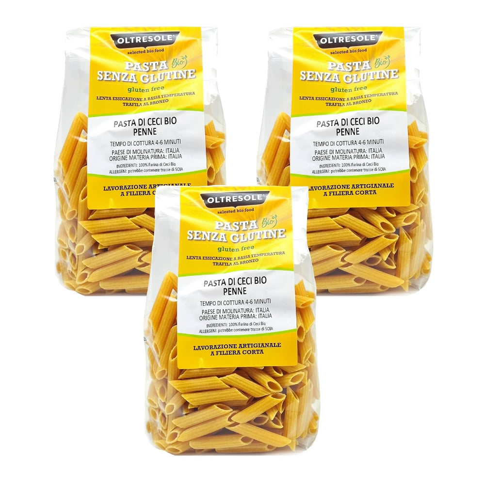 Italiensk økologisk kikærte Penne Pasta 100 % økologisk kikærtemel Protein Pasta Fiberrig vegansk glutenfri 3 pakke x 350 g