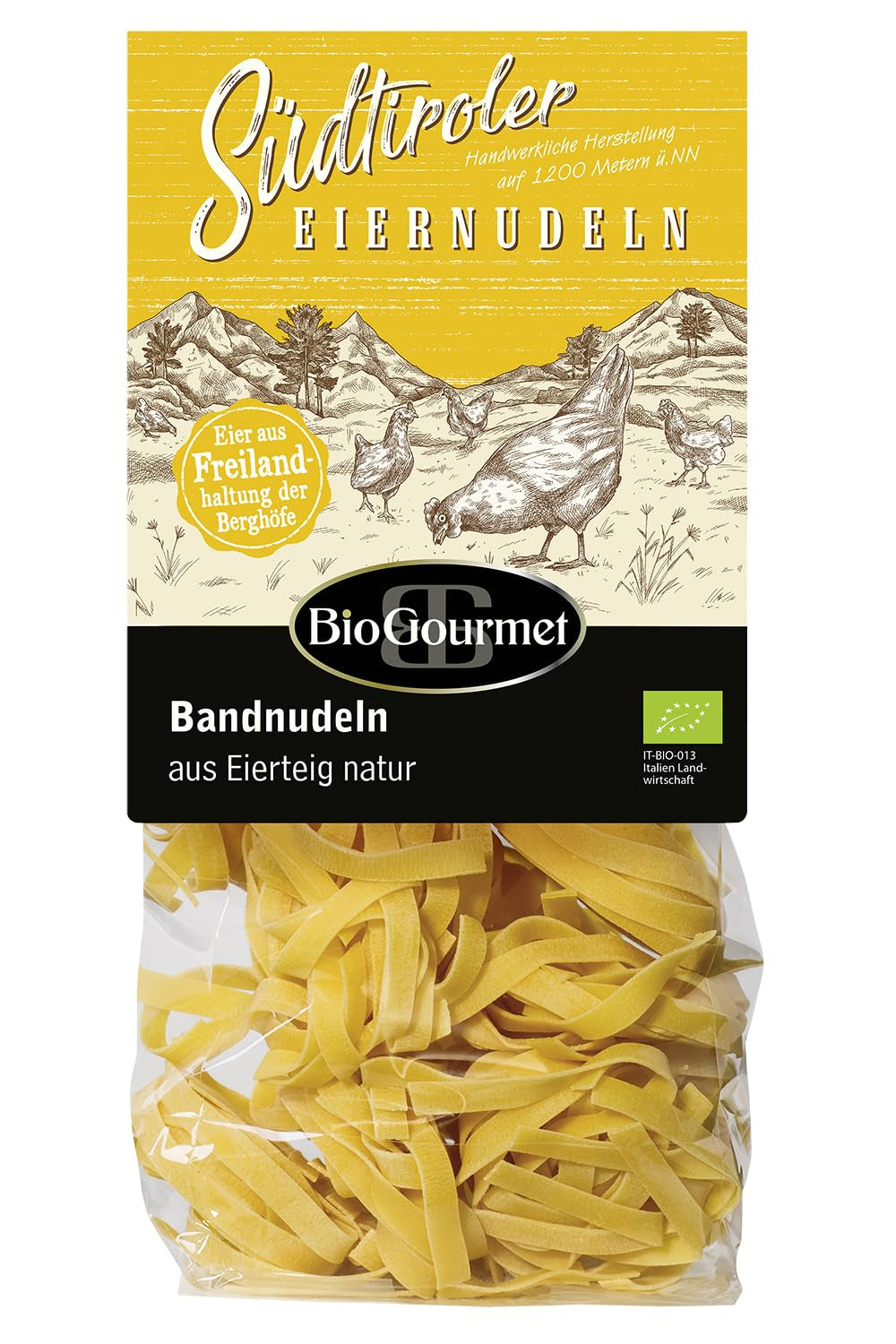 BioGourmet båndnudler med Schüttelbrot fra Sydtyrol (BGB) | Saltede ægnudler med smag og ægte pletter fra Sydtyrol | 1 x 250g Bio