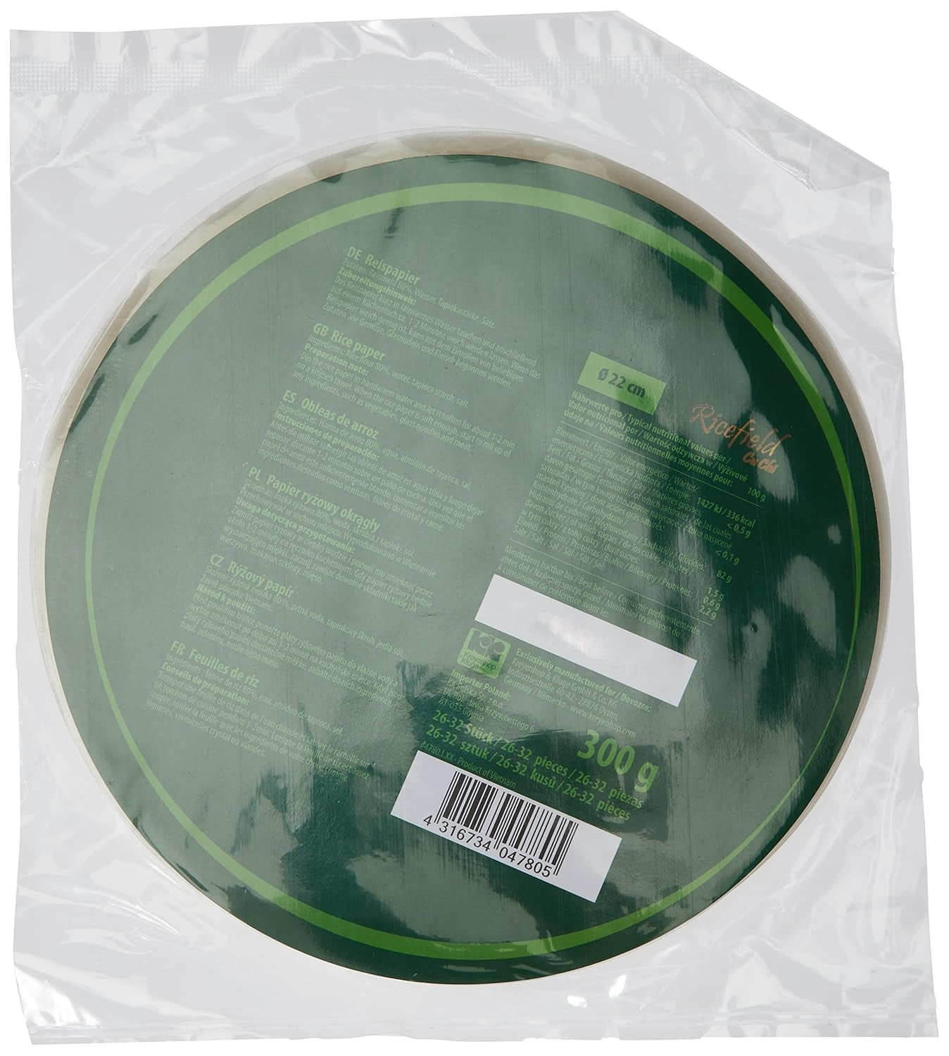 Ricefield Rice Paper Rund 22 cm 1 Pakke (300 g)