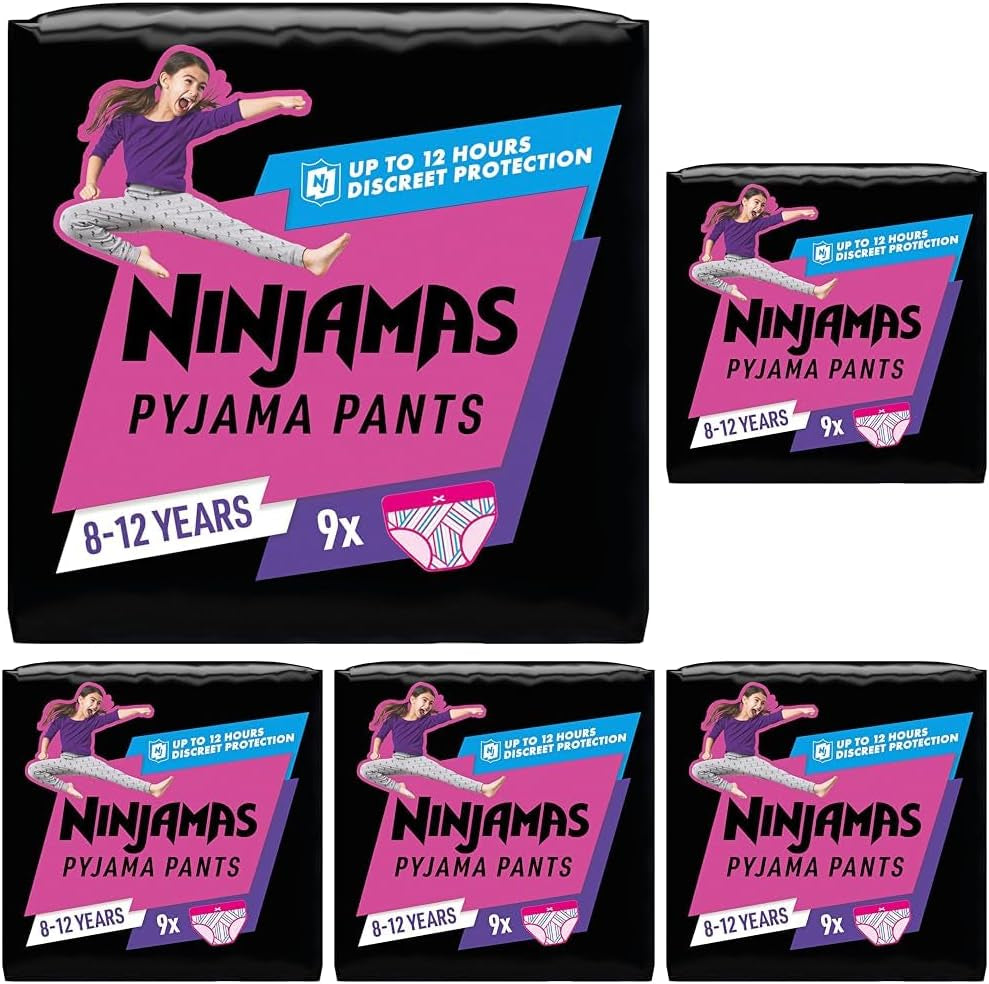 Hearts Pyjamasbukser 9 natabsorberende underbukser 8 år 27 kg-43 kg lækagebeskyttelse hele natten