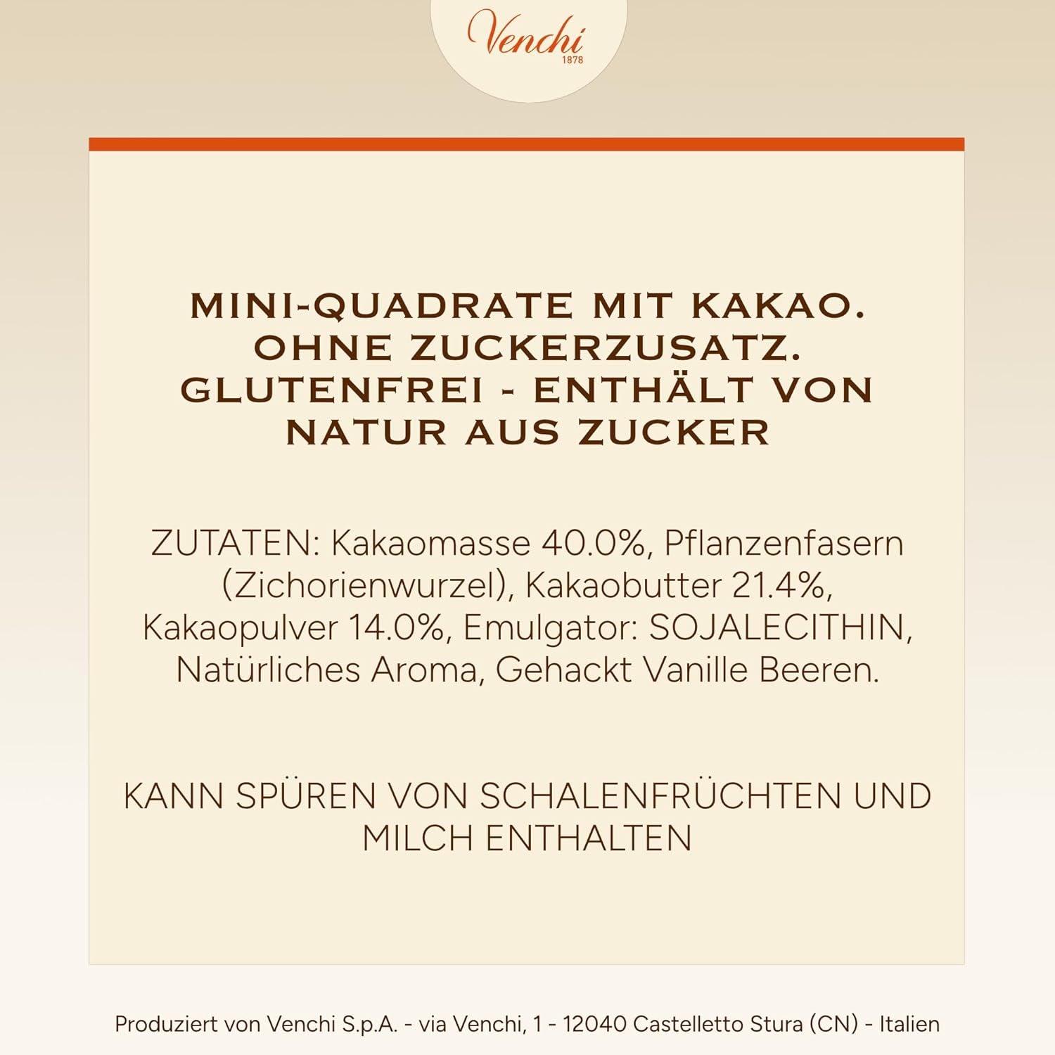 Venchi – Granblend Extra Black 75 % INGEN tilsat sukker, 1 kg – INGEN kunstige sødestoffer – Glutenfri – Vegansk