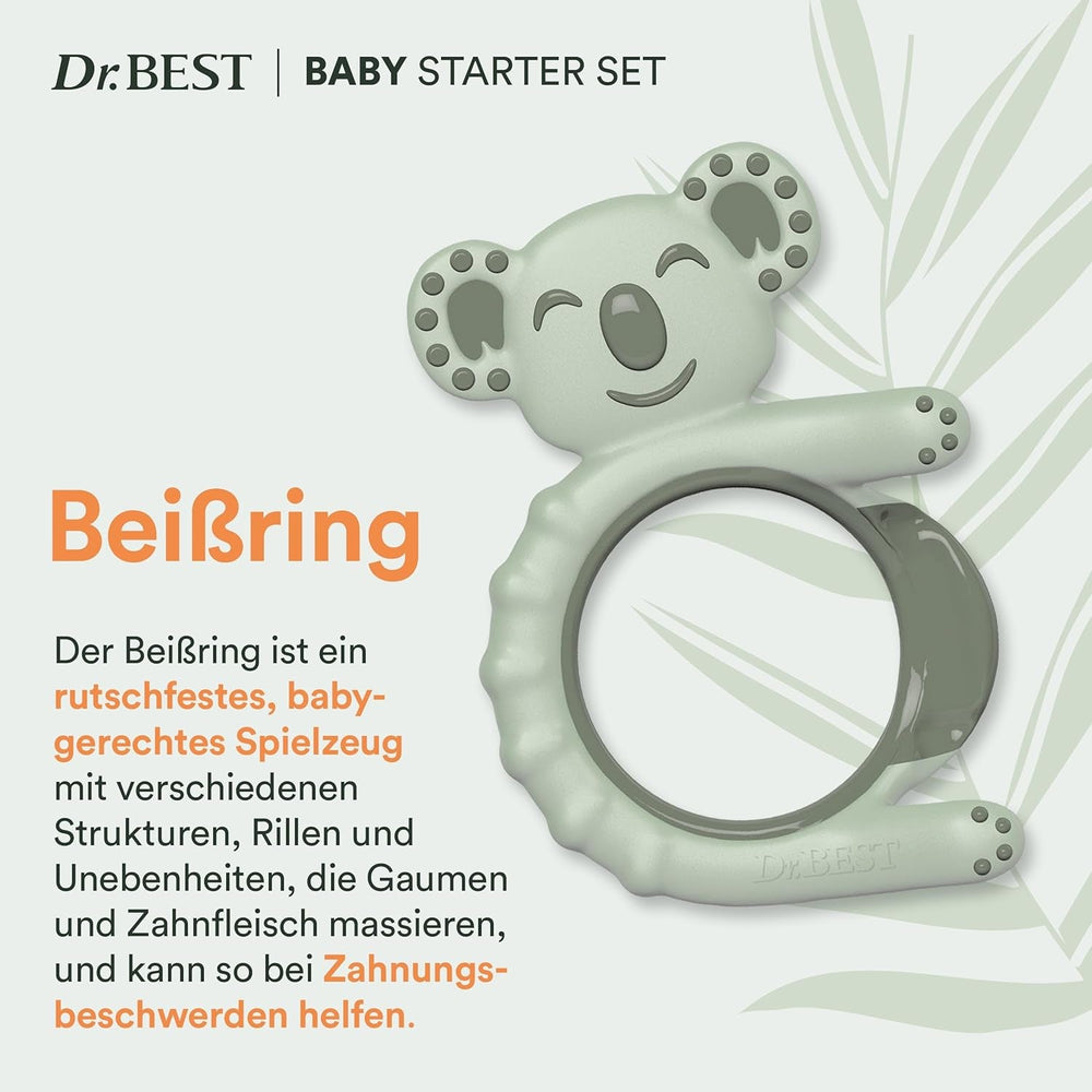 Periuță de dinți pentru copii - Dr.BEST Baby Starter Set: Inel de dentiție și periuță de dinți de antrenament pentru bebeluși cu vârsta cuprinsă între 3 și 12 luni, dezvoltată cu experți stomatologi pediatrici, 1 bucată