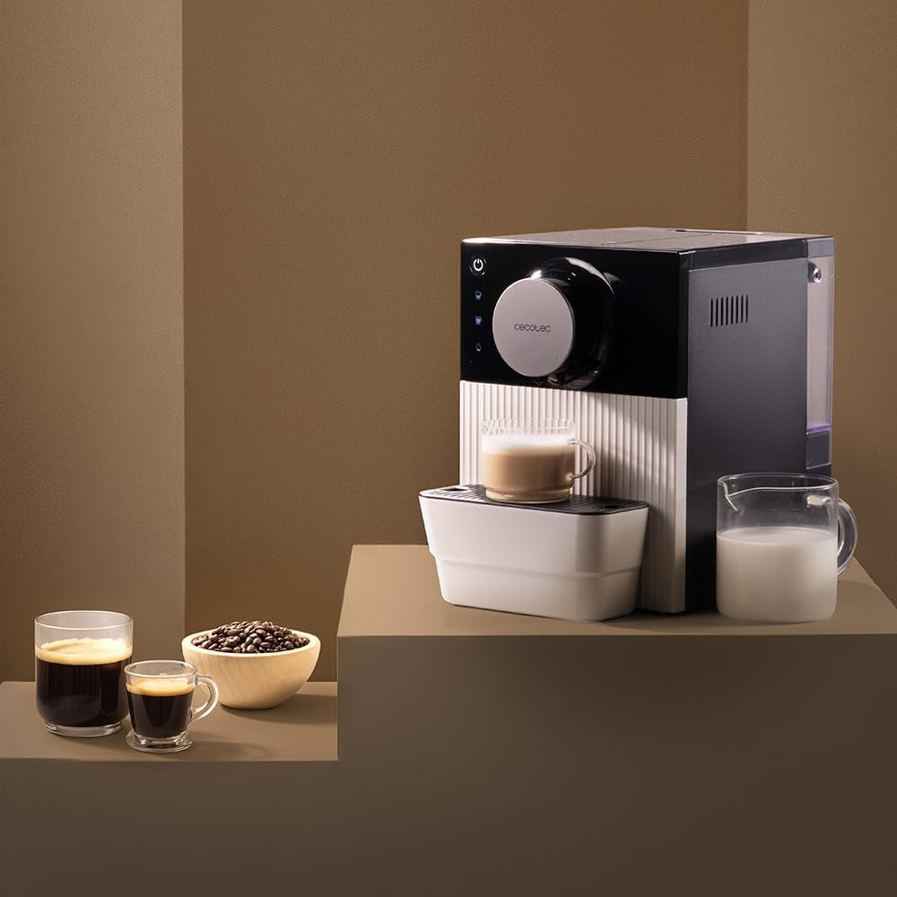 Espressor compact Cecotec Cremmaet Cube, 1350 W, sistem de presare 10 g, sistem de pre-infuzie, 19 bar, sistem thermoblock, 5 setări de măcinare, panou de control tactil