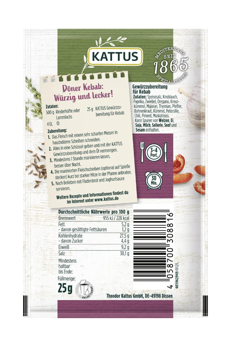 - Kebab Gewürzzubereitung | Krydderi til 3-4 portioner | Ohne Zusatz von Fefeextrakt, Aroma og Zusatzstoffer | 25 g i pose