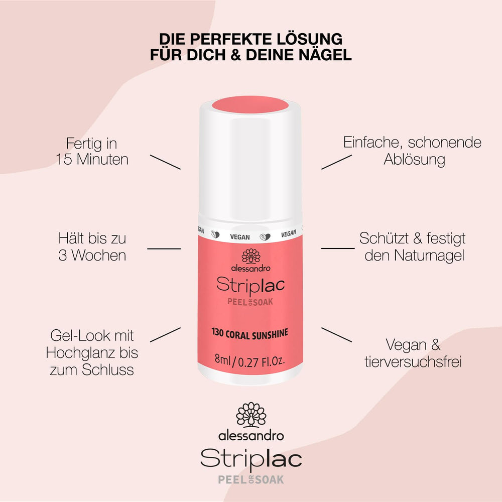 UV-neglelak alessandro Striplac Coral Sunshine – Delikat og langtidsholdbar – Nem fjernelse takket være fjernelsesteknologien – Vegansk og grusomhedsfri – 8 ml