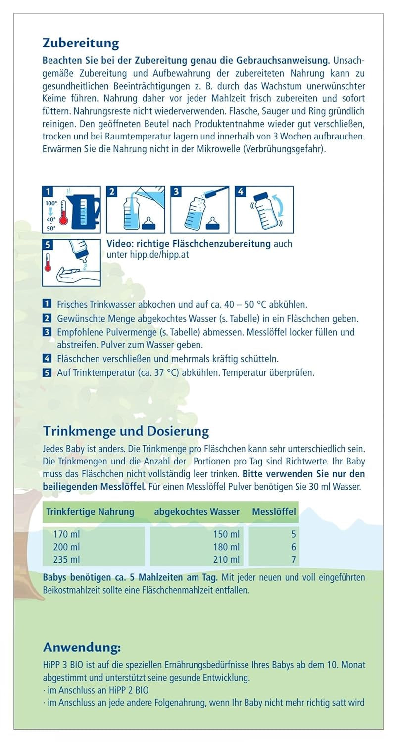 HiPP 3 Økologisk tilskudsmælk (4 x 600g) - efter 10 måneder, med Omega-3 (DHA, ALA), Calcium, Vitamin D, af bedste økologiske kvalitet