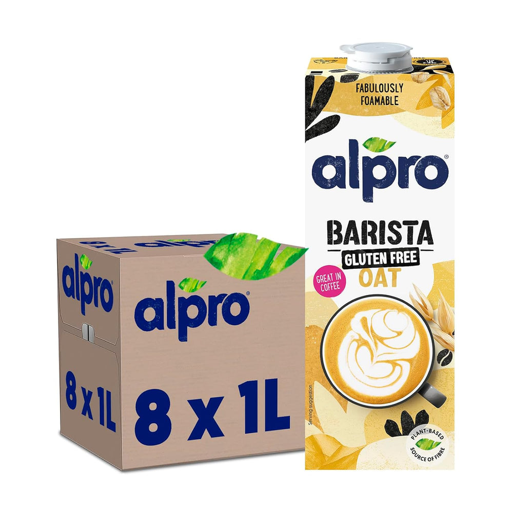 Alpro Barista Haferdrink – Zum Aufschäumen – Vegan und milchfrei – Von Natur aus lactosefrei – Rich an Ballaststoffen, Calcium og Vitaminen – 8 x 1 L – Haltbar