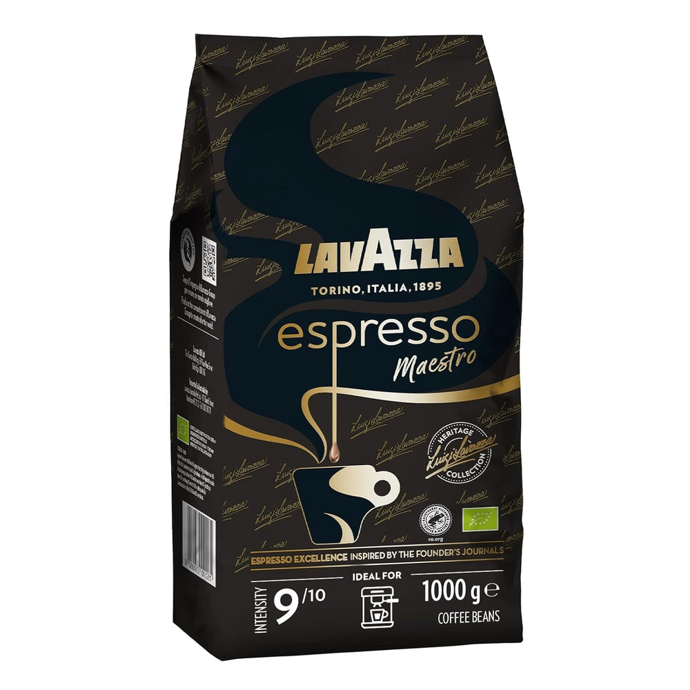 Lavazza Espresso, kaffebønner til espressomaskiner, afbalanceret og aromatisk aroma af frugter og blomster, 100% økologisk Arabica og Robusta Coffee Naty Shop 1 Kg Maestro