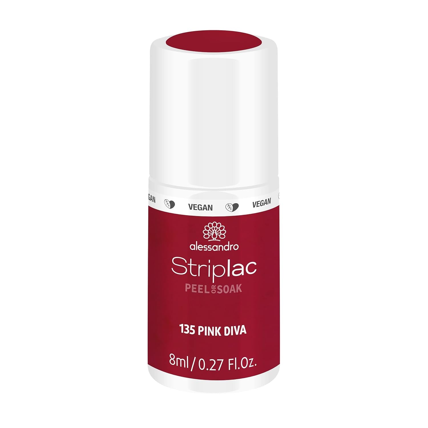 UV neglelak alessandro Striplac Elegant Ruby - Delikat og langtidsholdbar - Nem fjernelse takket være peel-off fjernelsesteknologi - Vegansk og grusomhedsfri - 8 ml