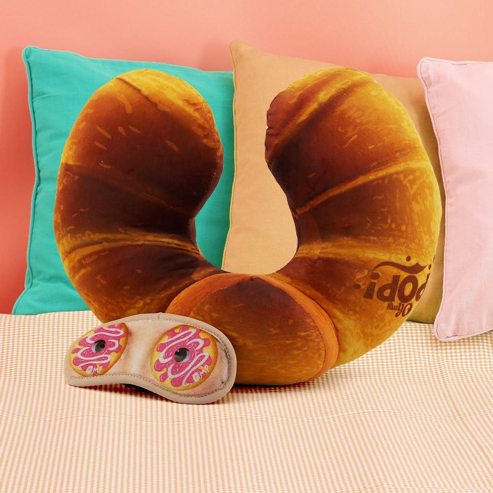 Pernă de gât și mască de somn Croissant, portocalie Perne calatorie Naty Shop