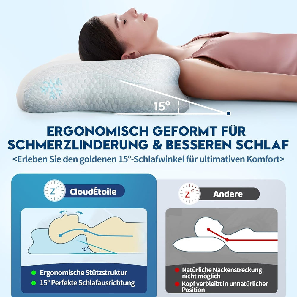 Cloudétoile pernă pentru gât pernă din spumă cu memorie - pernă ortopedică ergonomică 2 în 1 pernă din spumă visco pernă pentru dormit lateral, pernă de susținere a gâtului reglabilă pe înălțime pernă din spumă cu memorie, alb 64X38X12 cm Perne ortopedice cervicale Naty Shop