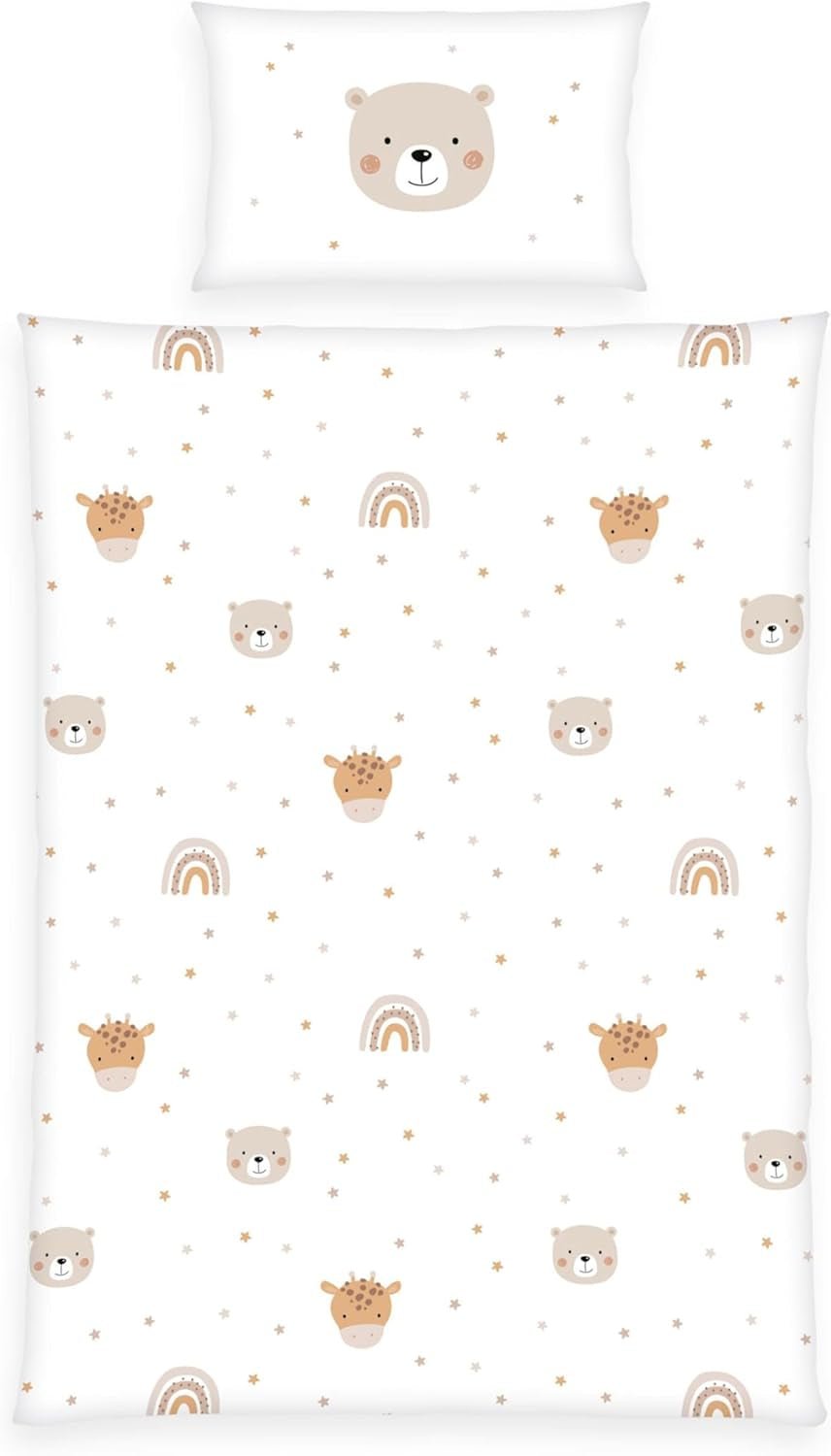 Herding Babybest Little Friends Winterbettwäsche, Kopfkissenbezug 40 X 60 Cm Mit Hoteleinschlag, Bettbezug 100 X 135 Cm, Mit Zwießwerf, 100 % Baumwolle/Flanell, Weiß, Twin Naty Shop Standardtitel