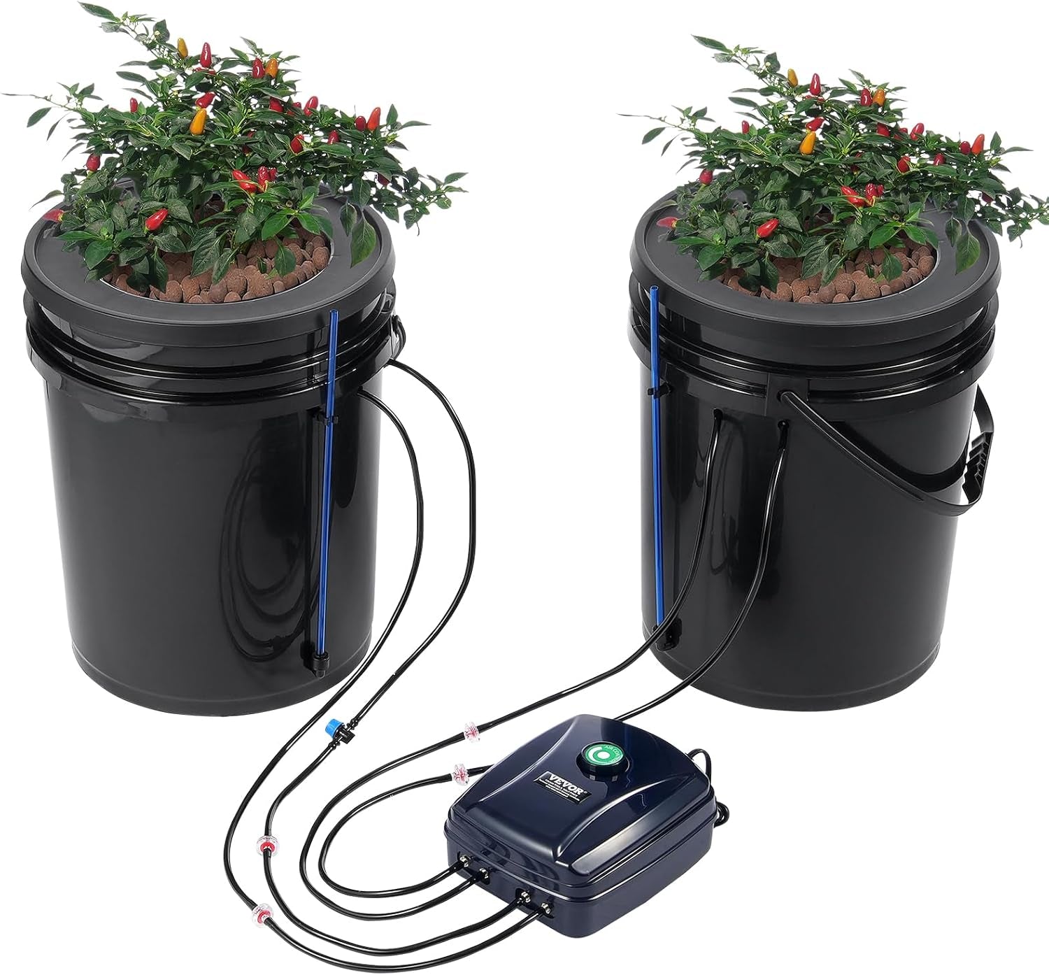 VEVOR DWC Hydroponic Grow System Dryp Pot Kit Hydroponic Grow Systems Dybvandsdyrkning 4 20L spande med luftpumpe Luftsten og vandstandsindikator til grønne bladgrøntsager
