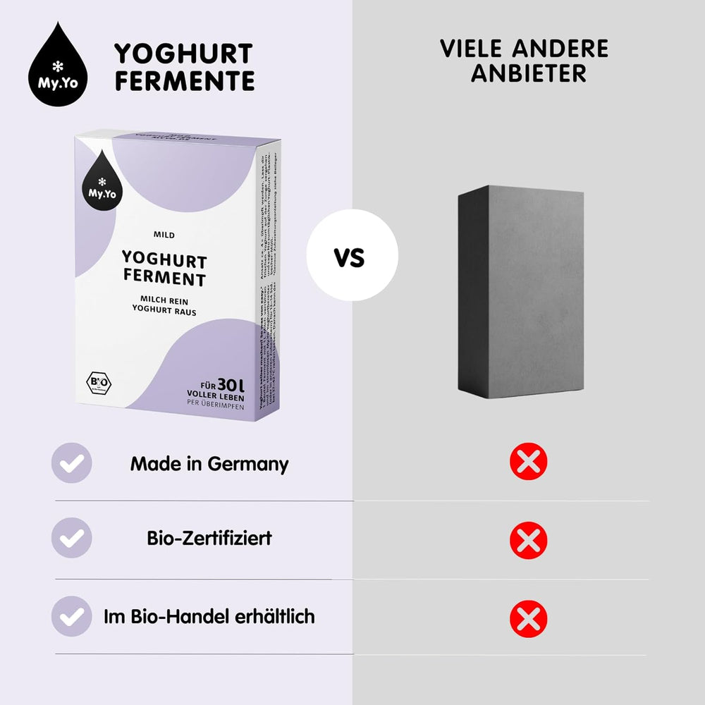 Bio Joghurtferment Mild | 6x5 gr | Joghurtkulturen für bis zu 30 L selbst gemachten mild Joghurt
