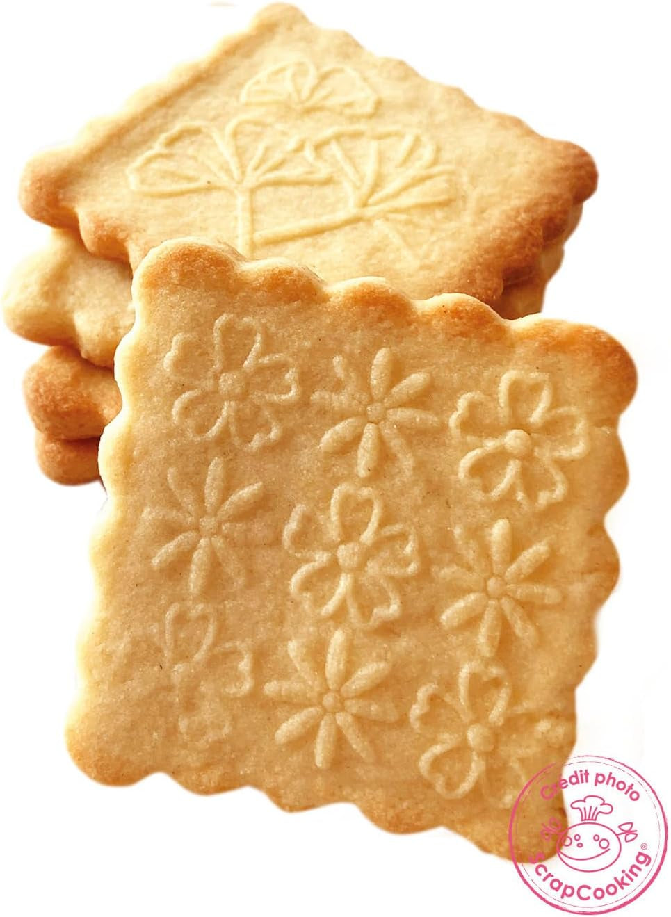 Ștampilă de copt din lemn ScrapCooking cu motive florale, inclusiv 1 formă de biscuiți și model floral gravat pe 5 fețe în relief -5122