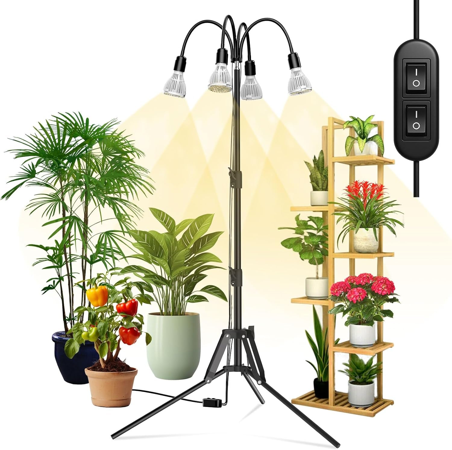 SANSI Full Spectrum LED-plantelampe 125W dæmpbart lys med fjernbetjening til plantevækst Justerbar højde 120-180 cm 4/8/12 timer Timer 4 lysstyrkeniveauer