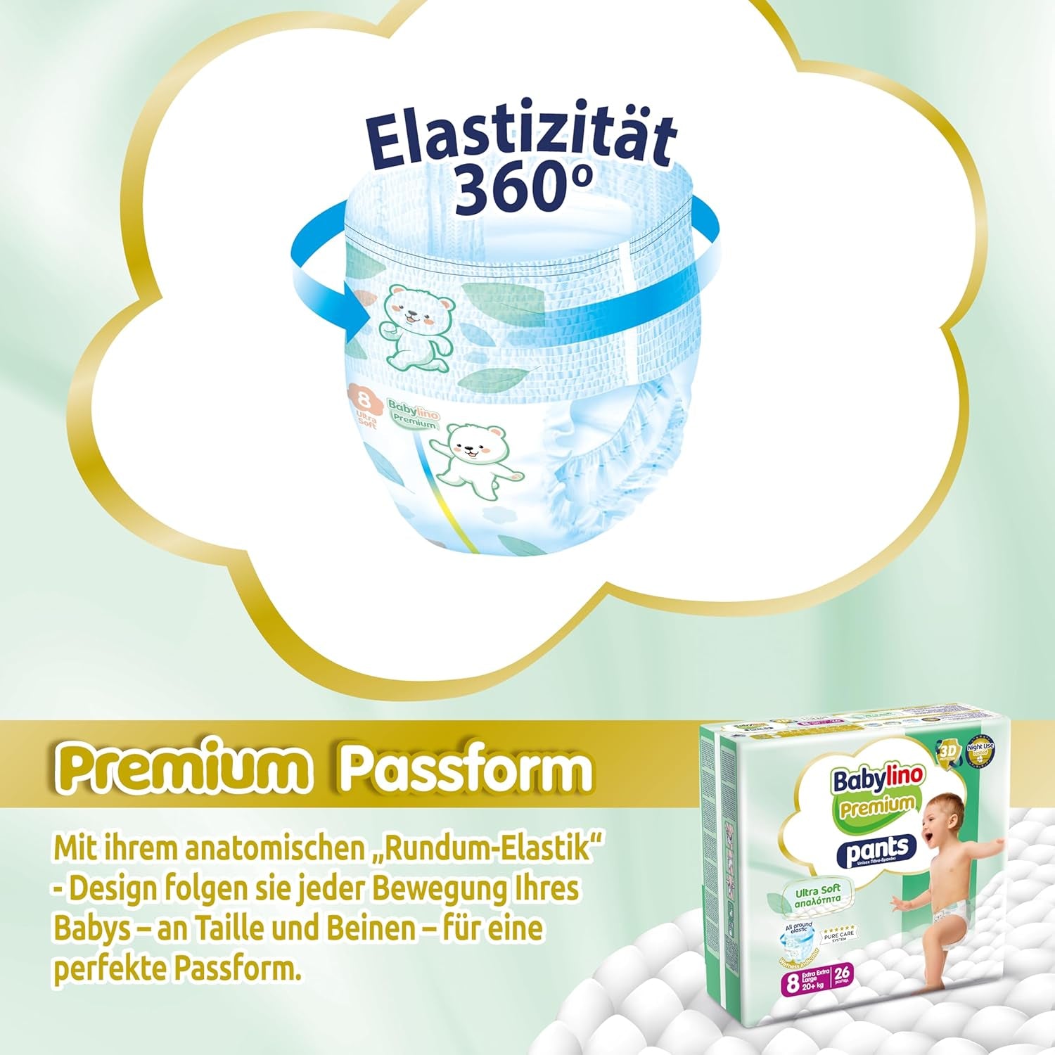Premium bukser størrelse 8 med ultra-blødt filter, XXL (20+ kg), 26 stk.