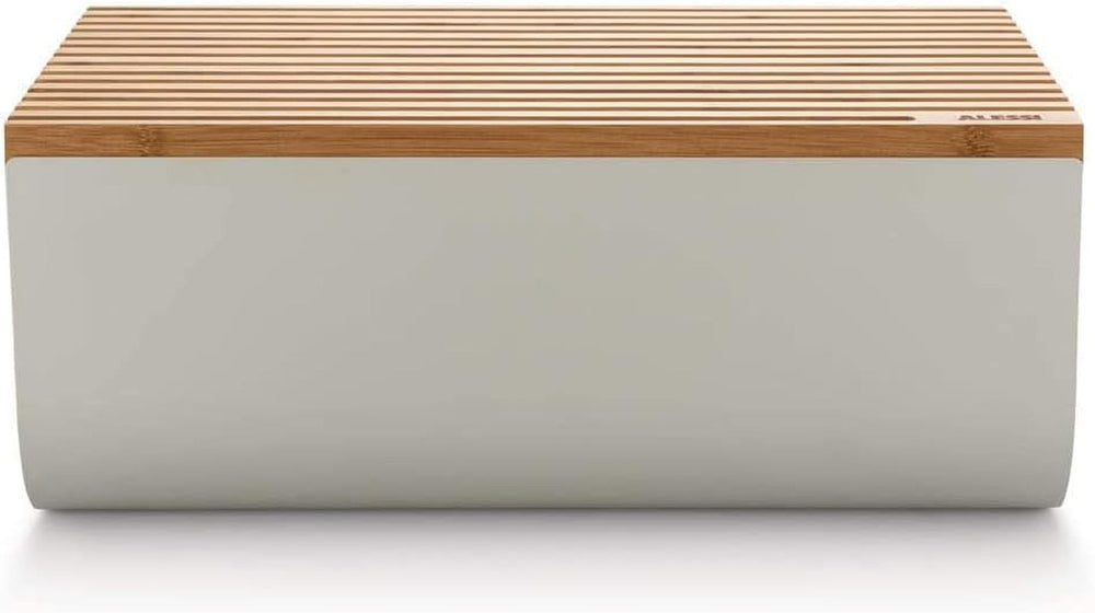 Alessi Mattina BG03 WG - Coș pentru pâine din oțel inoxidabil cu rășină epoxidică și lemn de bambus, gri cald Cutii depozitare alimente Naty Shop