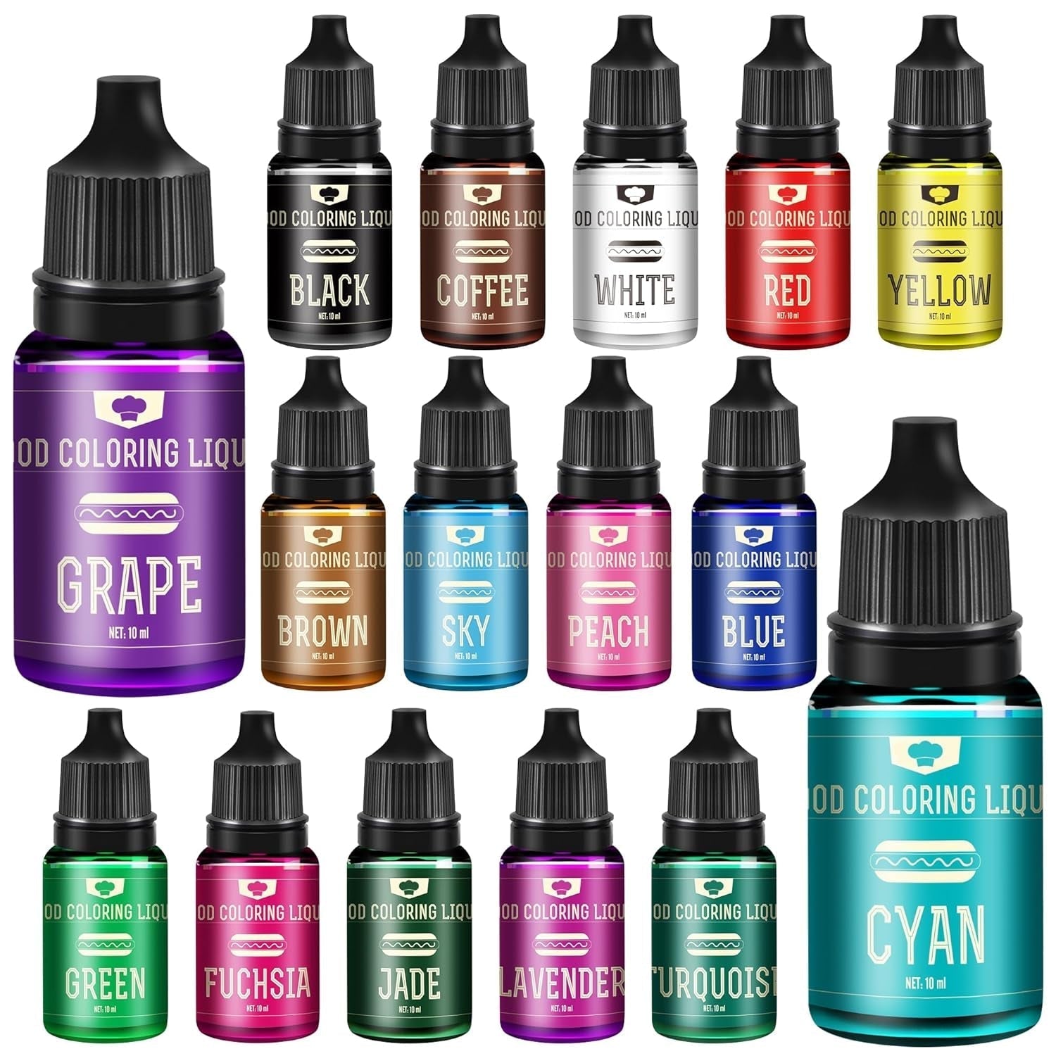 Lebensmittelfarbe - 30 X 10Ml Lebendige Lebensmittel Farben Zum Backen, Kuchen Dekorieren, Zuckerguss, Kekse, Fondant Und Macaron - Flüssige Food Coloring Für Die DIY Seifenherstellung Und Basteln Naty Shop 16 Farben