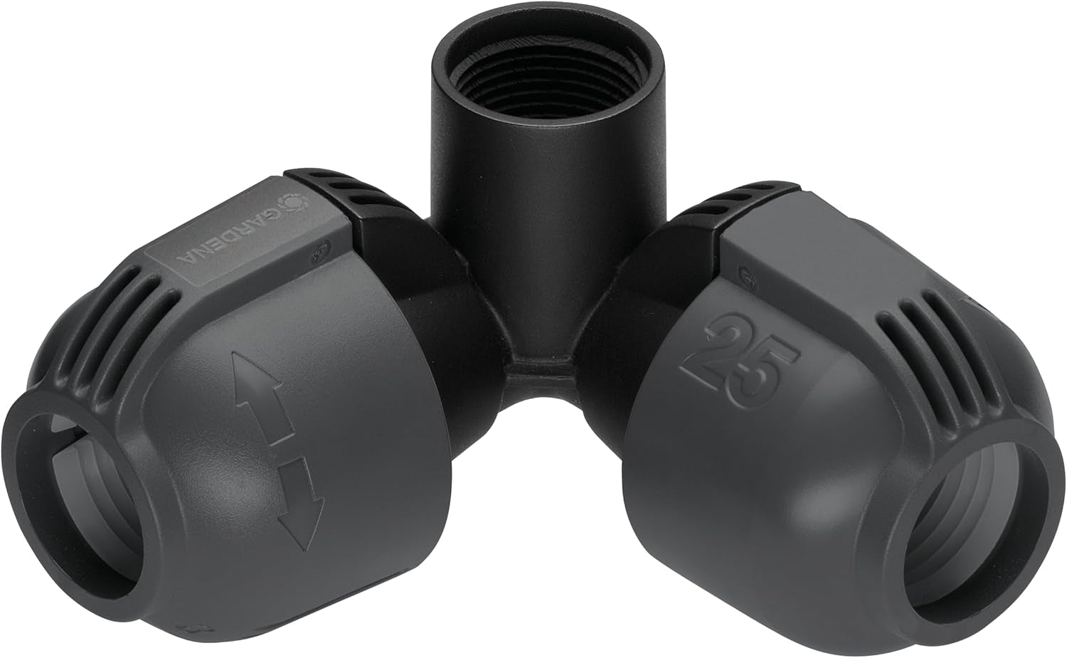 Sistem de irigații Gardena, piesă în L: Conector pentru schimbarea direcției conductei de alimentare, 25 mm, tehnologie de conectare Quick&Easy, compatibil cu conductele de alimentare Gardena de 25 mm, asamblare fără unelte (2773-20)