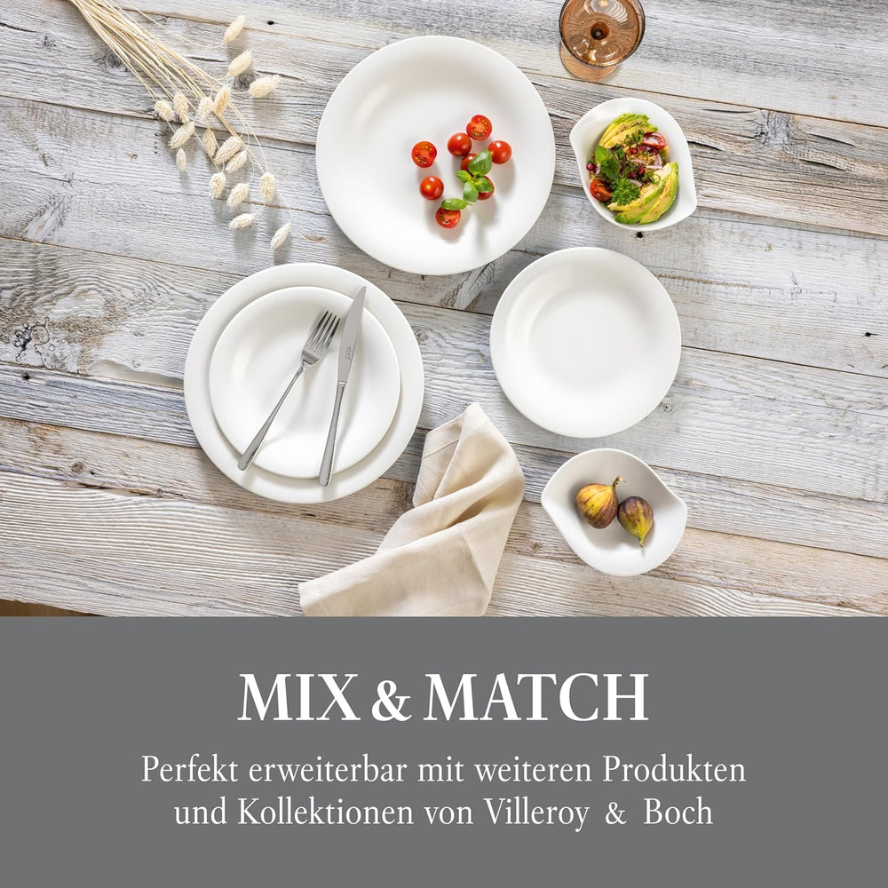 vivo - Villeroy & Boch Group – Essential White Dinner Set 18 tlg. Weiß, Spülmaschinenfest, Mikrowellensicher, Geschirr Set für 6 Personen, Müslischalen, Speiseteller, Dessertteller, Premium Porzellan