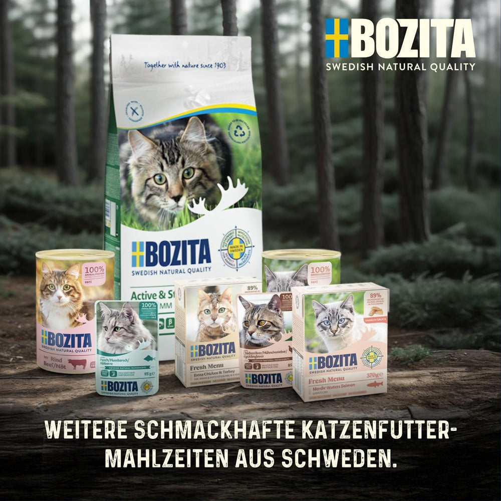 Bozita Pouch Bucăți de hrană umedă în sos cu carne de vită - 12 pliculețe x 85g Hrană umedă fără cereale și grâu pentru pisici - Hrană umedă pentru pisici adulte cu 8,5% proteine și 4,5% grăsimi