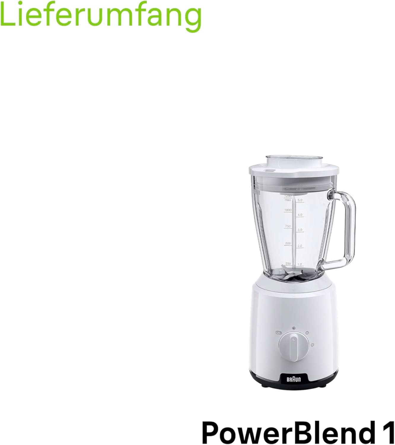 Braun Powerblend 1 JB1050WH - Standmixer Mit 1,5 L Glas-Mixaufsatz, Küchenhelfer Zum Zerkleinern, Pürieren & Mixen, Ice-Crush-Funktion, 2 Geschwindigkeiten, 600 Watt, Weiß Kitchen Naty Shop