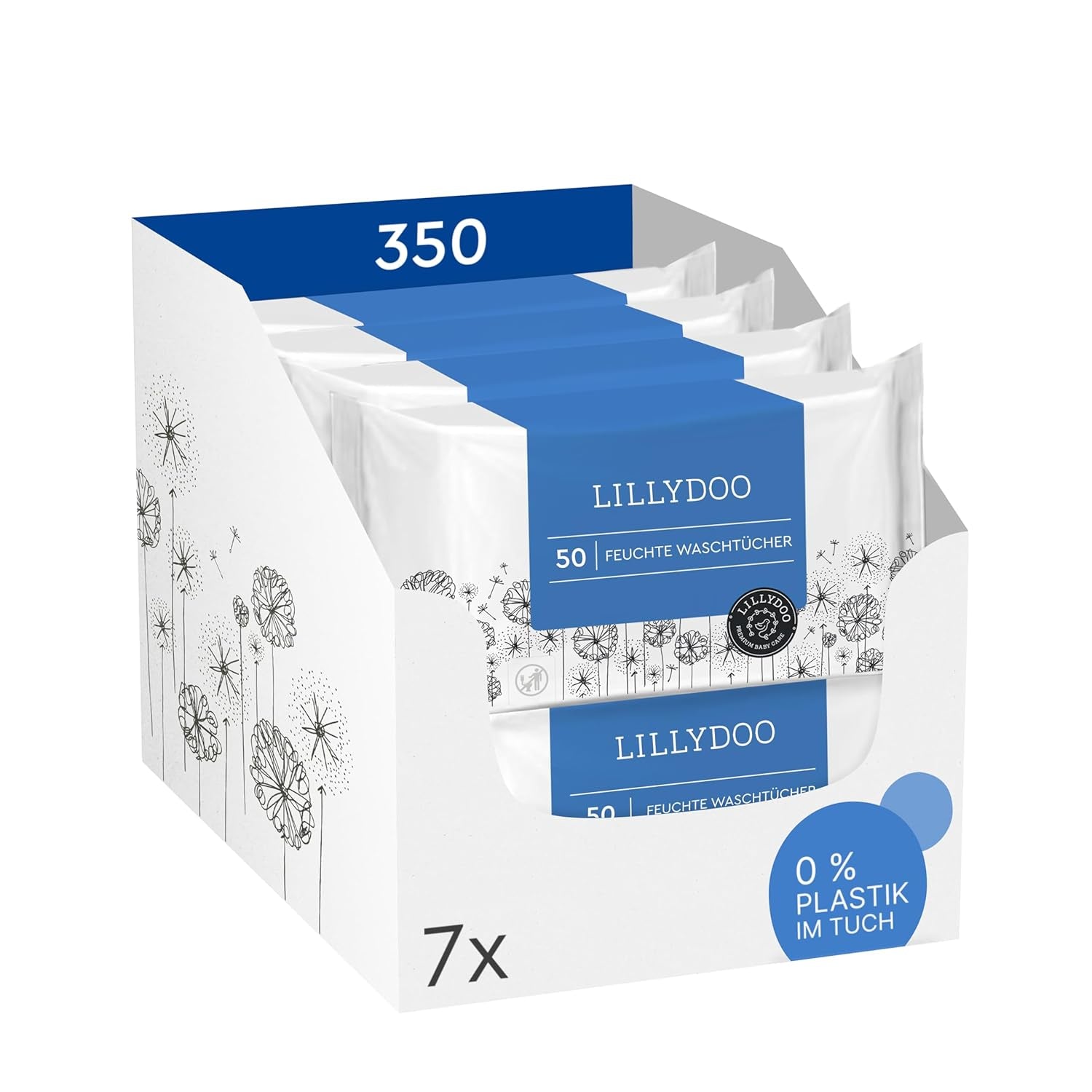 LILLYDOO vådservietter 50 count 100 % plastikfri ekstra stor klud uparfumeret