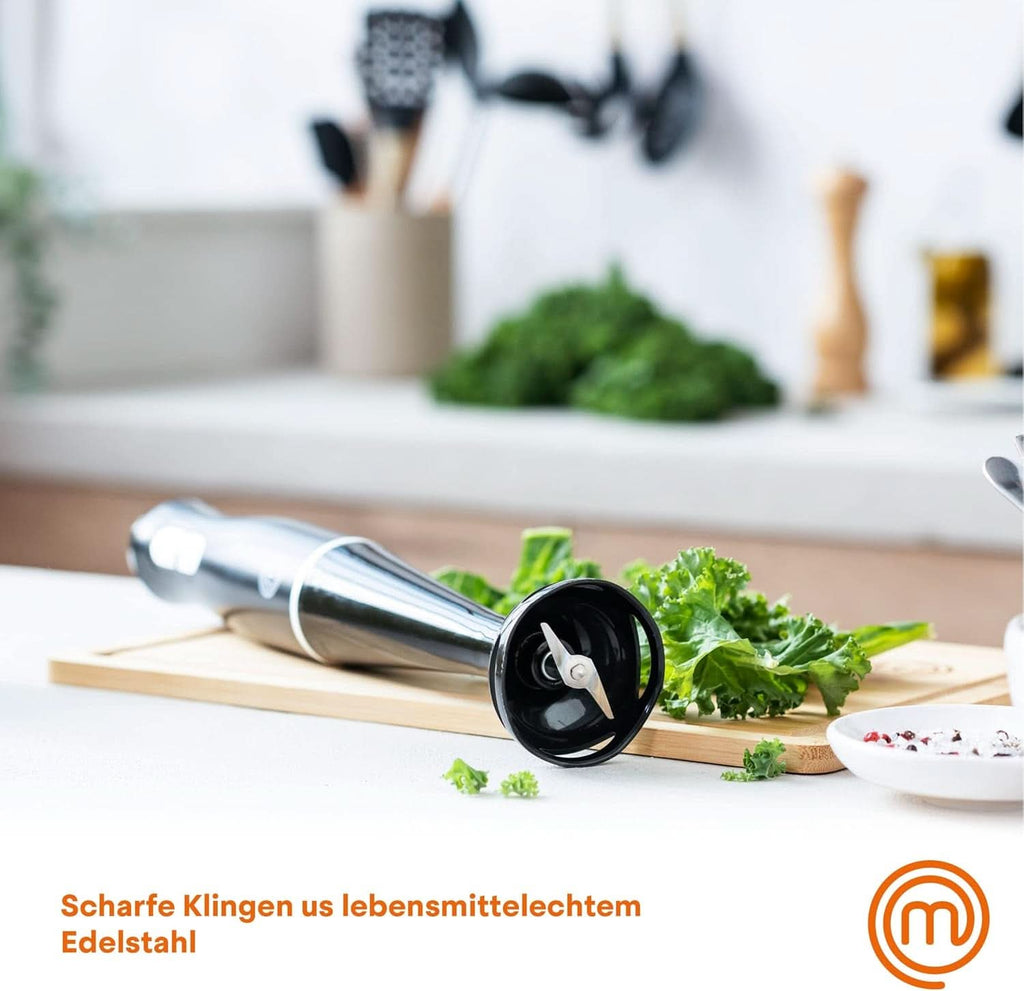 Masterchef Stabmixer, Pürierstab Mit Spritzschutz, Zauberstab Küchengerät, Elektrische Mixstab Hand Blender Mit 2 Geschwindigkeiten, Eintauchfunktion, Spülmaschinenfeste Komponenten, 200W, Schwarz Bucatarie Naty Shop