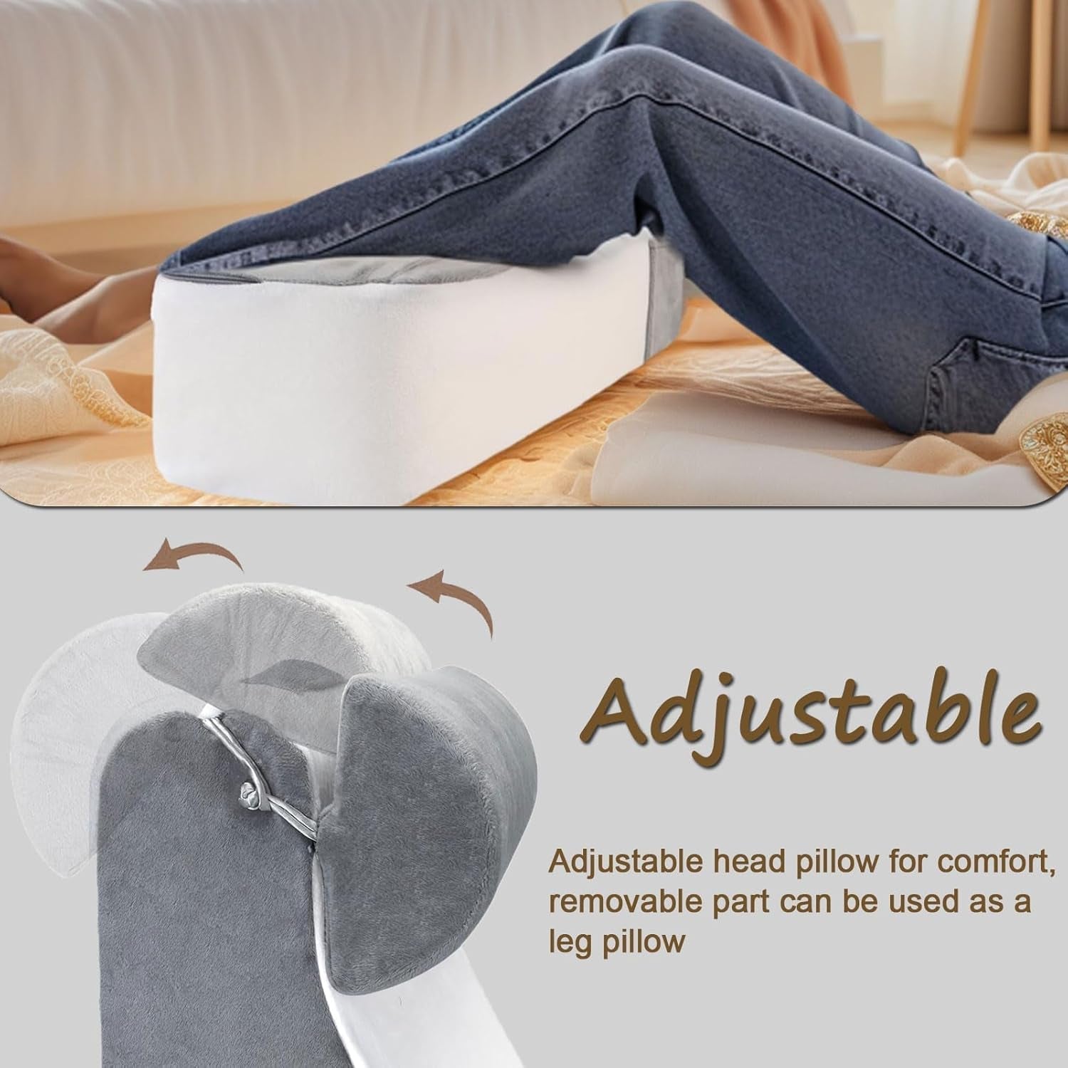 Pernă mare de citit pentru pat și canapea, pernă pentru spate pentru adulți cu suport pentru gât și cotiere, pernă ergonomică pentru spătar cu buzunar și husă lavabilă pentru odihnă, citit, vizionat la televizor (WH)