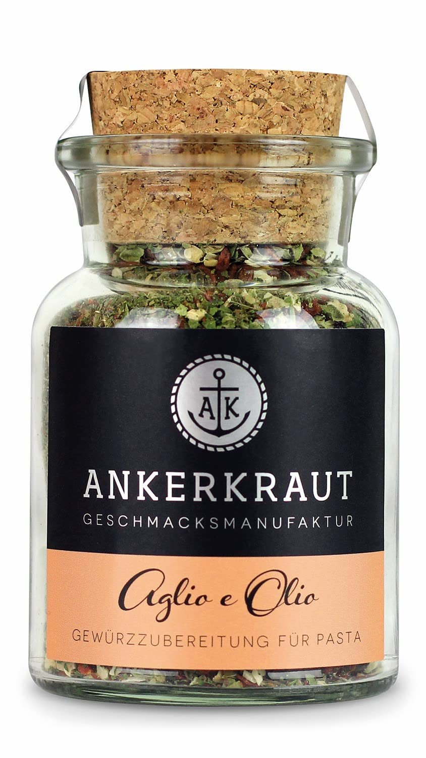 Ankerkraut Aglio e Olio, italiensk Gewürzmischung til pasta og klassiske spaghetti-nudler, 120 g i en aromatisk pose