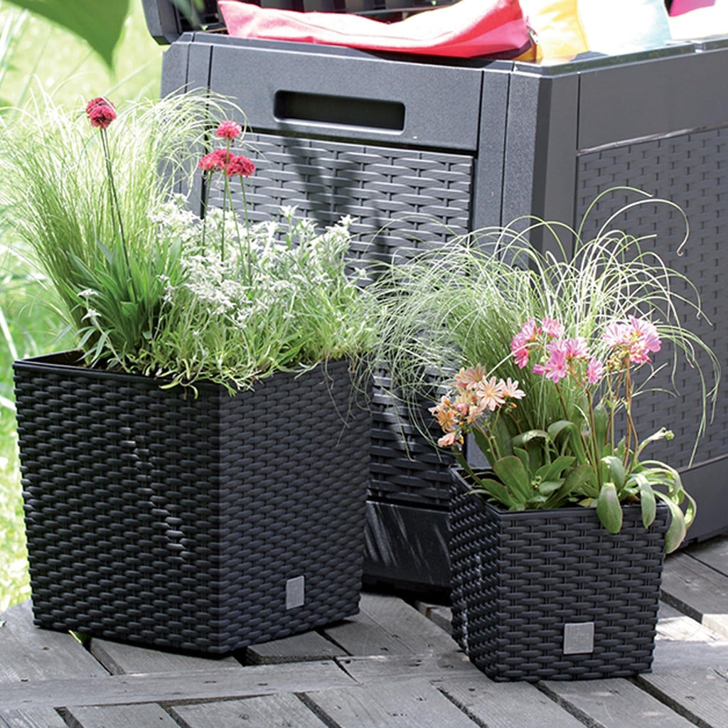 Ghiveci pătrat Prosperplast cu aspect de ratan, seria Rato, antracit, volum 64 L, negru, 39 x 39 x 40,5 cm, DRTS400L-S433