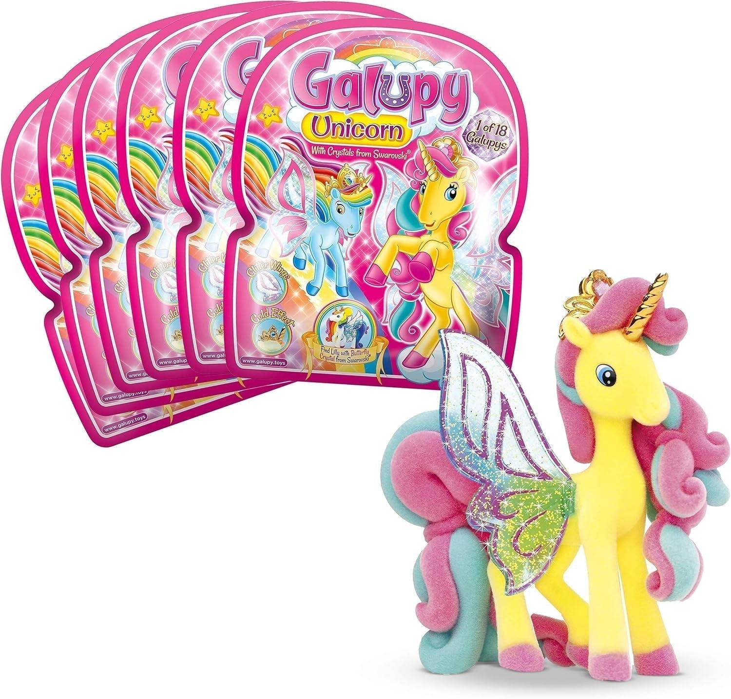 Galupy Unicorn - Pachet de 3 figurine unicorn, jucării unicorn de colecționat, figurine ponei cu aripi strălucitoare și cristal Swarovski Action figures Naty Shop Galupy 6X Unicorn 6 Galupy Unicorn 27752