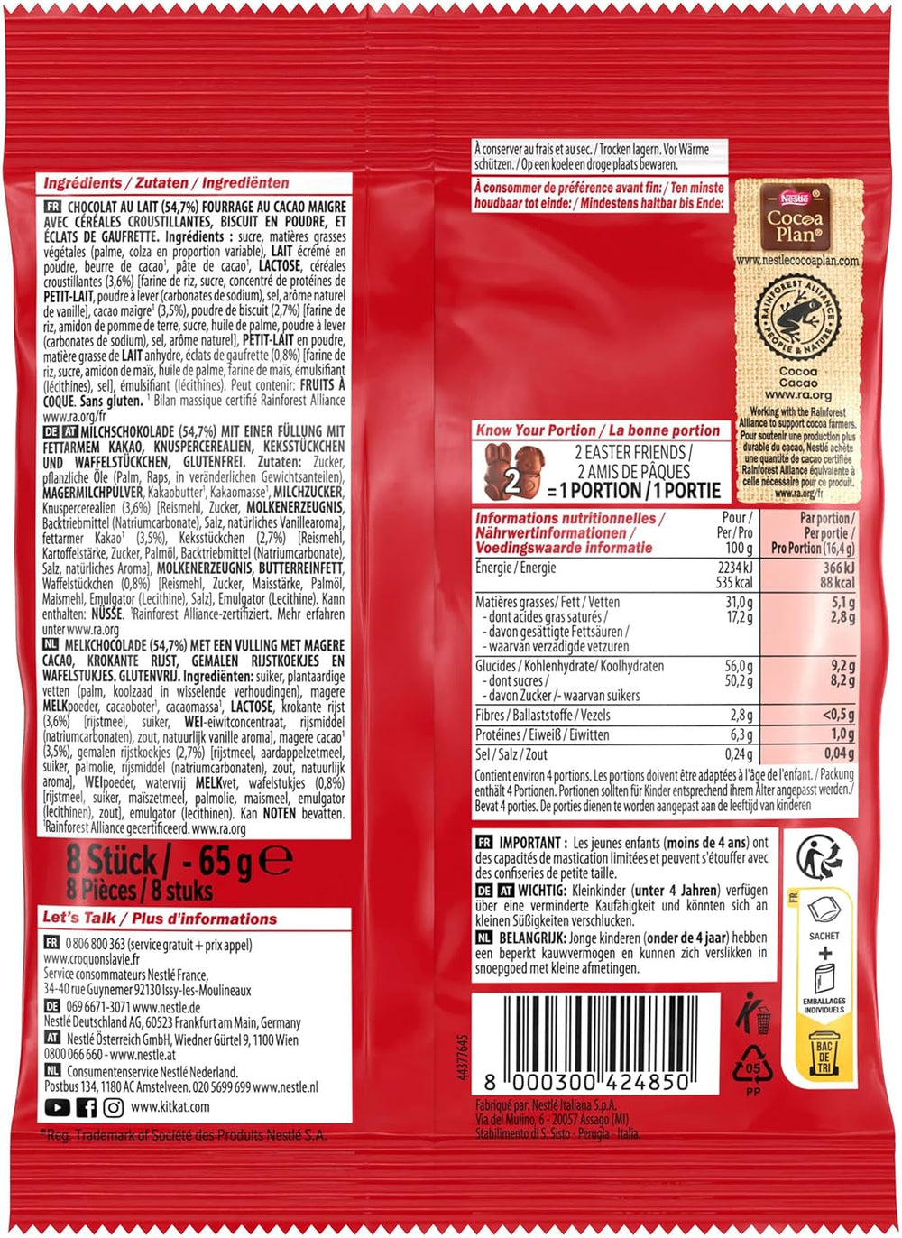 NESTLÉ Easter Friends, påskeminifigurer med mælkechokolade med sprøde bidder, 1 pakke (1 x 65g)