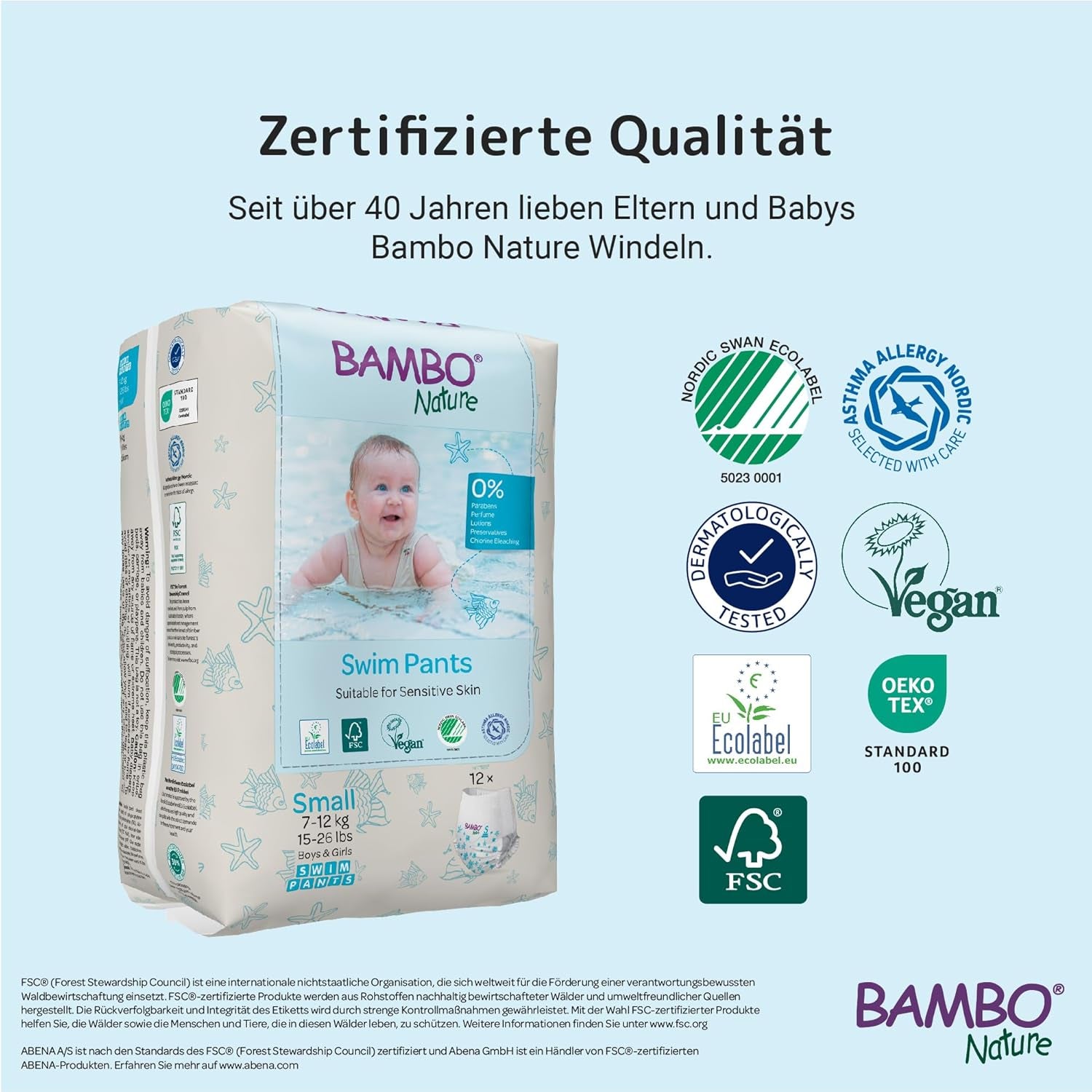 Bambo Nature Baby svømmebleer, str. S (7-12 kg), 12 bleer | Secure Fit engangs svømmebleer | Vandtæt komfort under vandleg