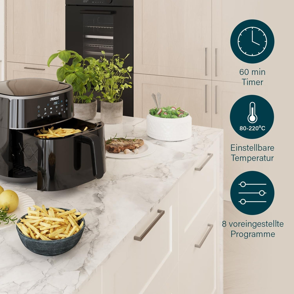 Princess Digital Hot Air Fryer - Variabel skålkapacitet - 8 liter maksimum - 6 forudindstillede programmer Hvidevarer Naty Shop