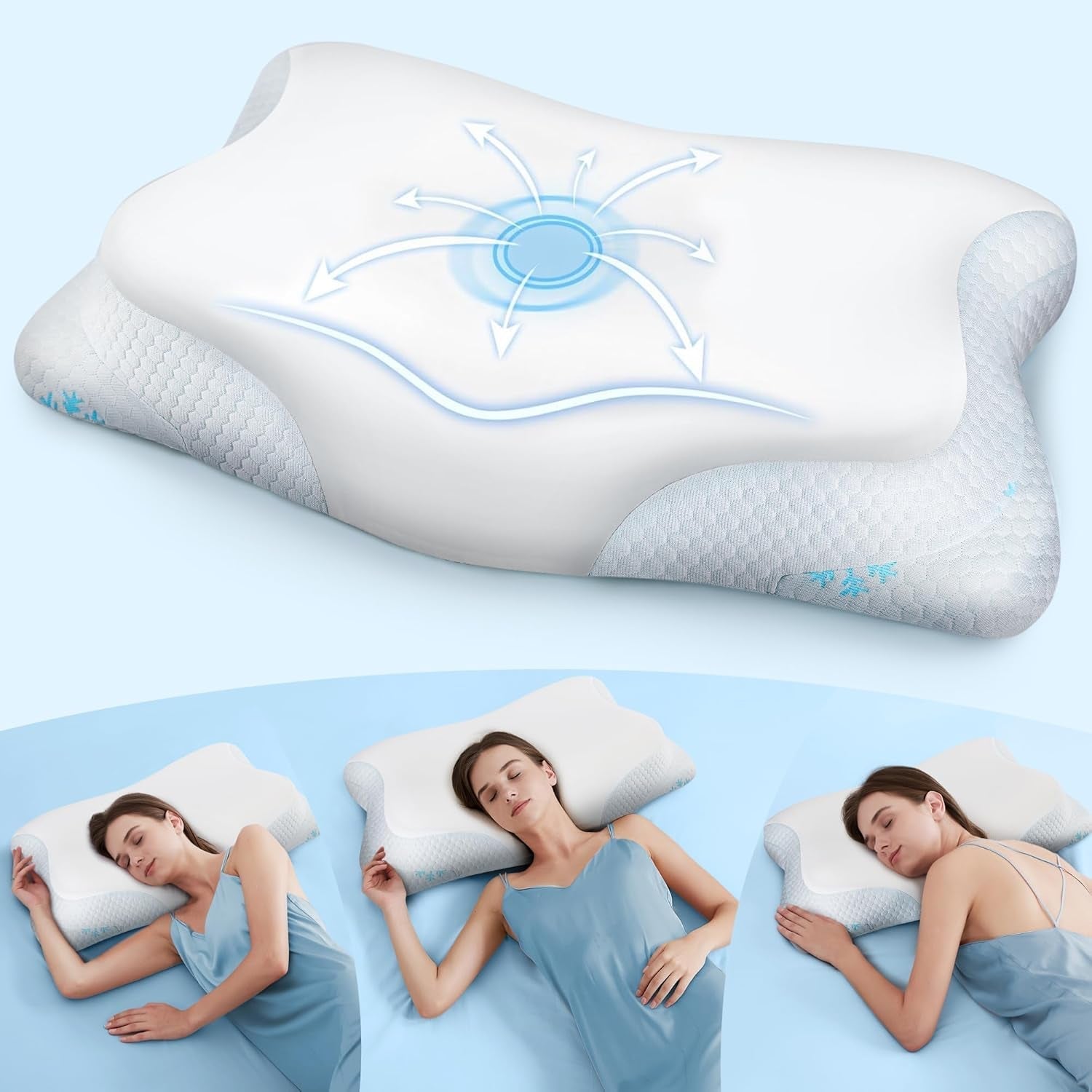 Cloudétoile pernă pentru gât pernă din spumă cu memorie - pernă ortopedică ergonomică 2 în 1 pernă din spumă visco pernă pentru dormit lateral, pernă de susținere a gâtului reglabilă pe înălțime pernă din spumă cu memorie, alb 64X38X12 cm Perne ortopedice cervicale Naty Shop Alb 64X38X12 Cm