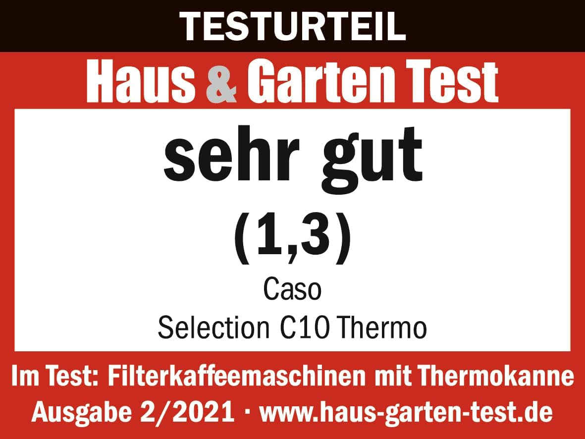 Cafetieră CASO Selection C 10 Thermo Design – Carcasă din oțel inoxidabil, carafă izotermă de 1,2 l (10 cești), comenzi tactile și cronometru, funcție Aroma PLUS, filtru permanent, filtru anti-picurare