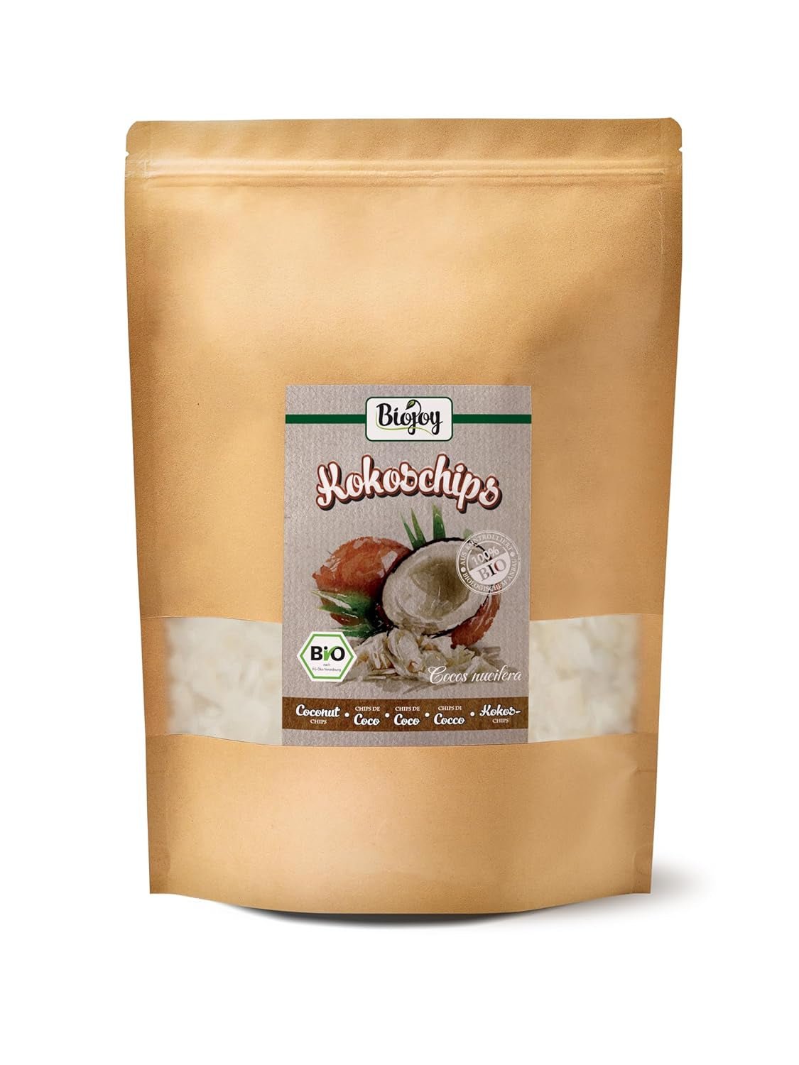 Biojoy chipsuri de nucă de cocos uscată bio (1 kg), neîndulcită și neprăjită Produse deshidratate Naty Shop 500 G
