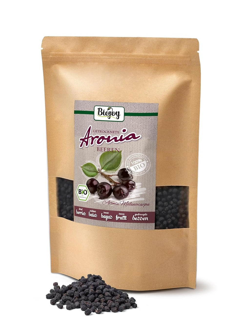 Biojoy fructe de aronia organice (1 kg), uscate și întregi (Aronia melanocarpa) Produse deshidratate Naty Shop